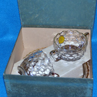 Jeannette # 600/501 Gold-Trimmed Creamer, Sugar, Tray Gift Box