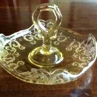 New Martinsville #  35 Fancy Squares Center Handle Nut Bowl