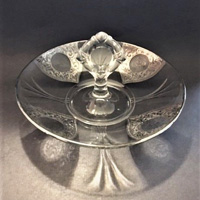 Paden City # 895 Center Handled Bowl w/ Silver Decoration
