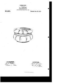 Heisey # 10 Hair Receiver, # 16, # 17, & # 25 Puff Boxes Design Patent D 40460-1 Heisey # 10 Hair Receiver, # 16, # 17, & # 25 Puff Boxes Design Patent D 40460-1
