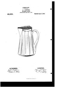 Heisey # 353 Medium Flat Panel, # 354 Wide Flat Panel, # 355 Quator Jug Design Patent D 40600-1