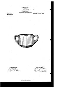Heisey # 429 Plain Panel Recess Sugar Design Patent D 40686-1
