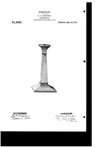 Heisey # 21 Aristocrat Candlestick Design Patent D 41590-1 Heisey # 21 Aristocrat Candlestick Design Patent D 41590-1