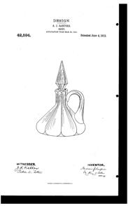Heisey # 354 Wide Flat Panel Cruet Design Patent D 42594-1