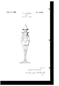 Heisey # 485 Hexagon Stem Cologne Bottle w/Cut & #  64 Stopper Design Patent D 65422-1