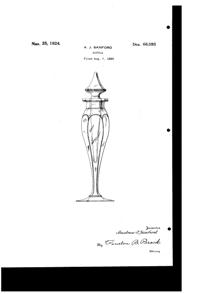 Heisey # 485 Hexagon Stem Cologne Bottle w/Cut & #  64 Stopper Design Patent D 66095-1
