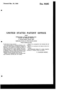 Heisey #1469 Ridgeleigh Cigarette Box Design Patent D 99085-2
