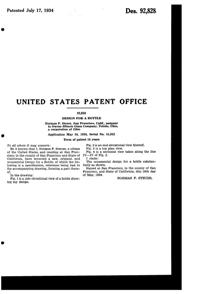 Owens-Illinois Duraglas Water Bottle Design Patent D 92828-2