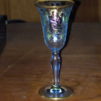 Fostoria # 877 Cordial w/ Oakwood #72 Decoration