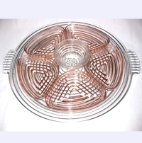 Hocking Manhattan Relish Tray w/ Pink Inserts