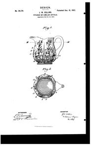 New Martinsville Floral Panel Pitcher Design Patent D 36170-1