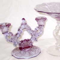 Cambridge #647 Portia Candlesticks & #3400/29 Compote