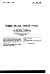 Fostoria Plume Candlestick Design Patent D153038-2