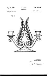 Fostoria #2636 Plume Duo Candlestick Design Patent D159756-1