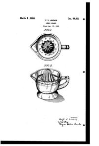 U. S. Glass Reamer and Cup Design Patent D 69603-1