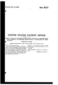 MacBeth-Evans Light Fixture Globe Design Patent D 89273-2