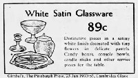 Cambridge White Satin Glassware Advertisement