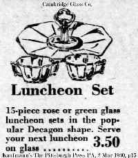 Cambridge Decagon Luncheon Set Advertisement