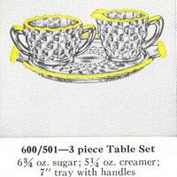 Jeannette Gold-Trimmed # 600/501 Creamer, Sugar & Tray Catalog Page