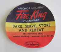 Anchor Hocking Fire-King Ovenware Label