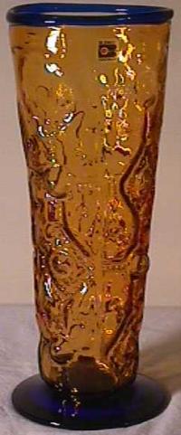 Blenko Amber and Cobalt Blue Vase
