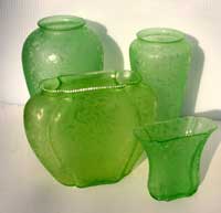 Consolidated #2200 Florentine Vases w/ "Plume" Etch