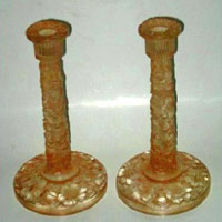 Consolidated #2561 Martele Dogwood High Candlesticks w/ #302 Brown Stain Decoration