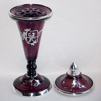 Co-Operative Flint # 489 Covered Rose Leaf Jar w/ Silver Overlay