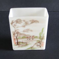 Dunbar Milk Glass Vase w/ Painted Scene