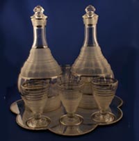 Hazel-Atlas Decanter Set with Silver Overlay