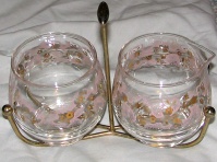 Libbey Cream & Sugar w/ Floral Decoration & Caddy