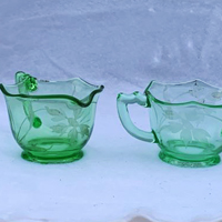 Liberty Works Octagon Optic "Egg Harbor" Cream & Sugar w/ Unknown Etch