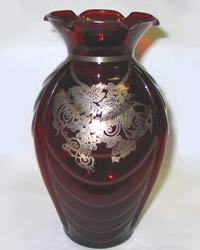 West Virginia Glass Specialty Vase w/ Unknown Silver Overlay