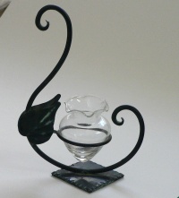 West Virginia Glass Specialty Acorn Vase in Metal Holder