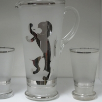 West Virginia Glass Specialty Frost Nip Pitcher w/ Lion Decoration