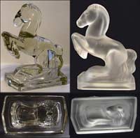 Comparison of New Martinsville and Fostoria Horse Bookends