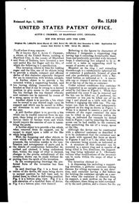 Sneath Sugar Bin Reissued Patent RE 15810-3