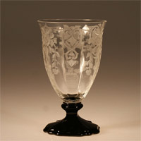Cambridge #3025 Bi-Color Footed Tumbler w/ #744 Apple Blossom Etch