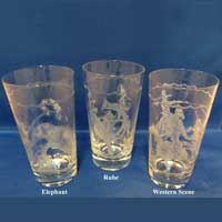 Heisey Oakwood Tumblers with Circus Etch