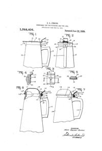 Jenkins Removable Top for Molasses Pitchers Patent 1344404-1