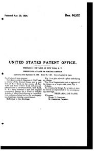 DePasse Pearsall Decoration on Plate Design Patent D 64532-2
