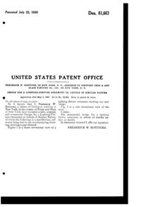 Wrought Iron & Art Glass Fixture Lamp Ornament Design Patent D 81663-2