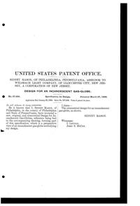 Welsbach Light Incandescent Gas Globe Design Patent D 37925-2